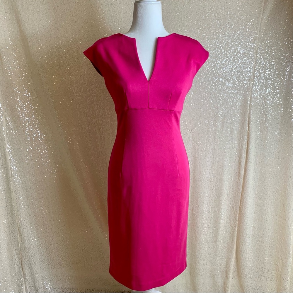 Trina Turk Los Angeles Bright Pink Cap Sleeve Lined Empire Waist Dress